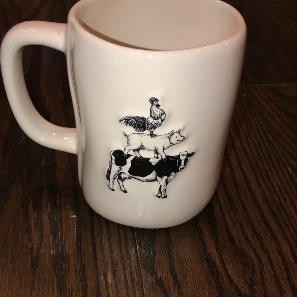 RAE DUNN artisan mug cluck pig moo farm country style pig chicken & cow